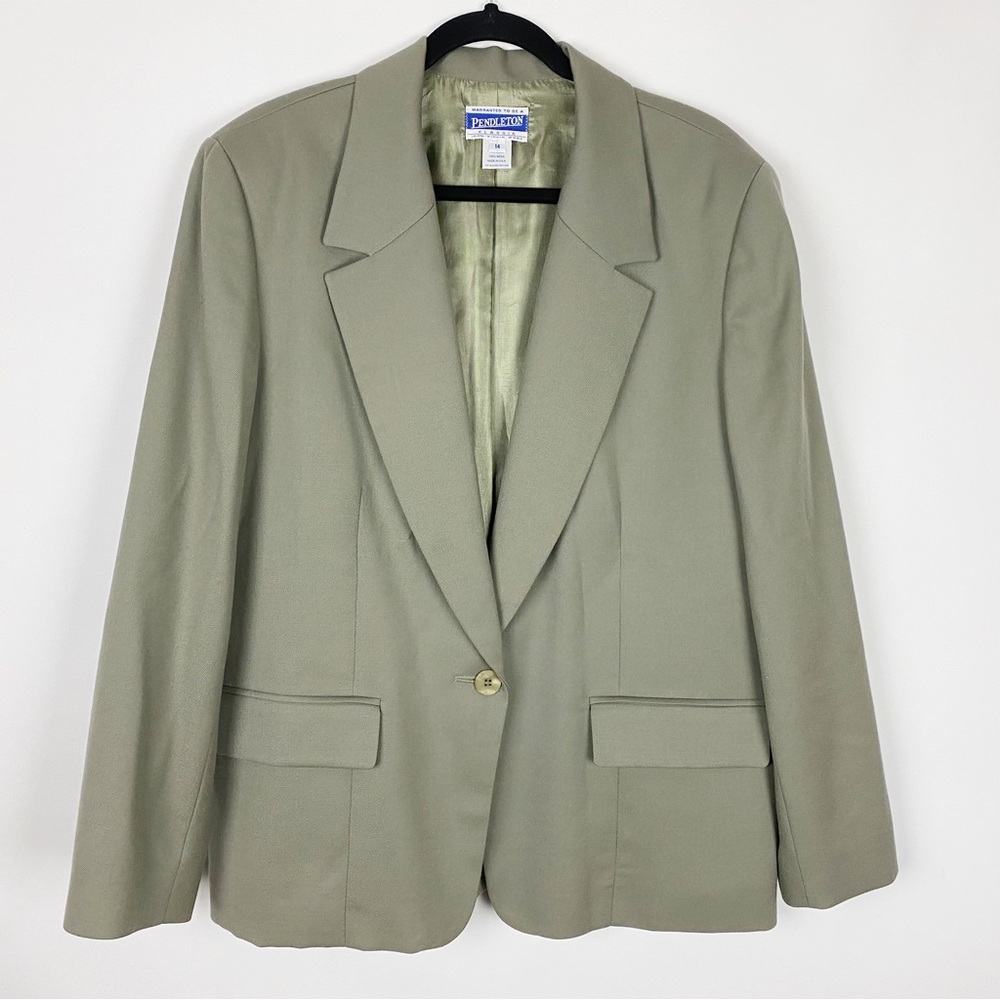 PENDLETON khaki green Wool Classic Blazer - Size 14